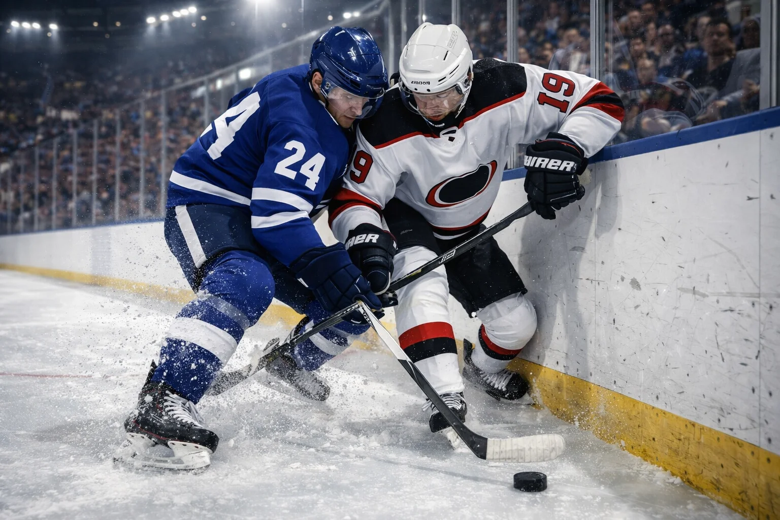 Ishockeyspelare i aktion under en professionell ligamatch